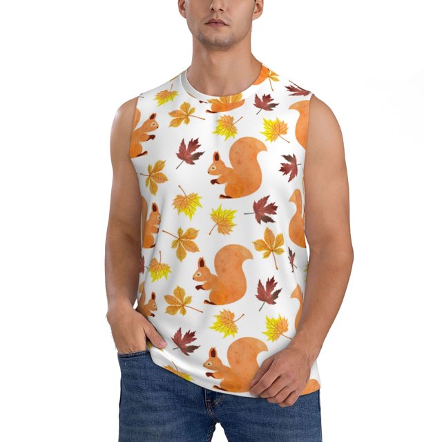 Fotbe Cartoon Squirrel Men's Camiseta sin Mangas Estampada para Hombres, Playera Casual para Gimnasio, Entrenamiento, Playa-XX-Large