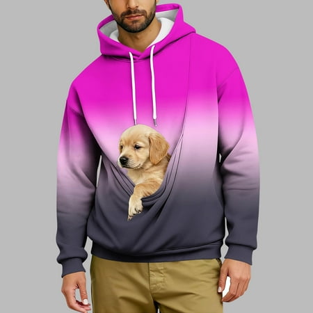 Dolkfu Pet Carrier Mens Hoodie Fleece Pullover Sweatshirts Hooded Kanga Pocket Gradient Mens Shirt XL