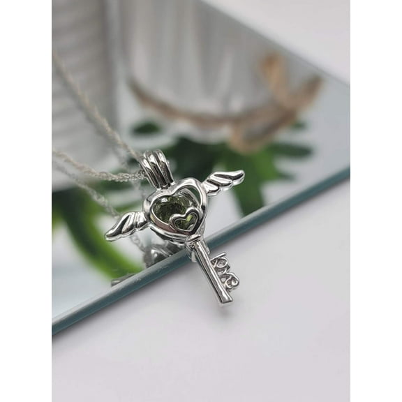 100% Genuine Natural Moldavite Heart Locker Necklace Silver Tone