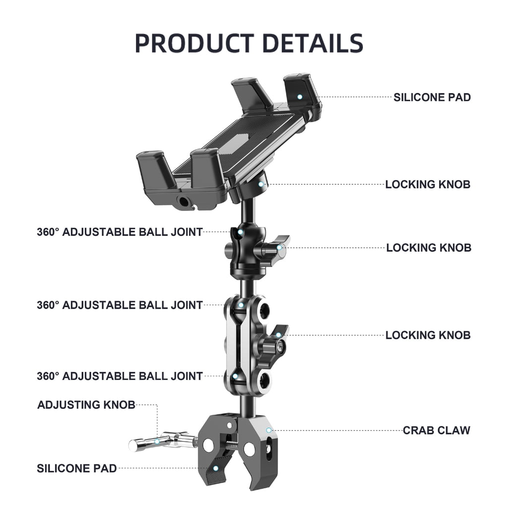 Miiottaa Heavy Duty Phone Tablet Metal Holder Adjustable Foldable Stand Aluminum Bracket