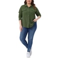 thumbnail image 2 of Camisas de mujer de talla grande con botones Agnes Orinda, chaquetas de manga larga con solapa texturizada, tops casuales con decoración de bolsillo 2X verde ejército, 2 of 5