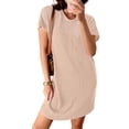 thumbnail image 2 of Fantaslook Summer Color Block Dresses for Women Crewneck Short Sleeve T shirts Dress Ribbed Dresses with Pockets, 2 of 8