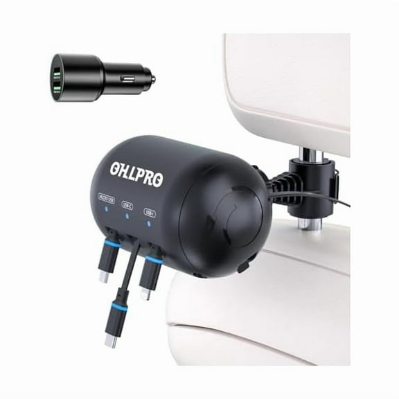 1888 3-in-1 Retractable Backseat Car Charging Station, 36W Fast Car Charger for All Phones (iPhone, Samsung), Ideal for Lyft, Turo, Uber, Taxi, Rideshare, Customer Charging Dock Attach to Headrest