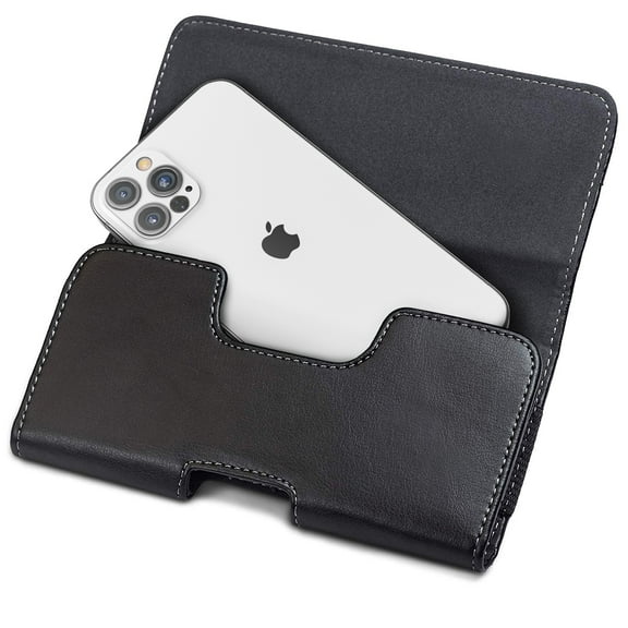 Encased Pouch For Apple iPhone 12 Pro Max - Secure Fit Belt Clip Holder Holster with Magnetic Closure PU Leather Belt Loops (Fits iPhone 12 Pro Max Case Free) Black