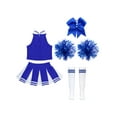 thumbnail image 4 of Sinleey Girls 5Pcs Cheer Leader Suit Cheerleading Uniform Crop Top with Pleated Skirt Hair Tie Socks B Blue 8, 4 of 5