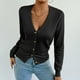 thumbnail image 5 of Suéter de cuello en V para mujer, suéter de punto de color liso con cuello en V, cárdigan con botones, blusa para mujer, 5 of 8