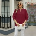 thumbnail image 4 of SWSMCLT Women's Puff Sleeve Top Summer Soft Casual Chiffon Half Sleeve Blouse High Neck Blouse 3/4 Sleeve Top Burgundy XX-Large, 4 of 5