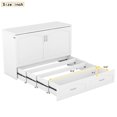 thumbnail image 5 of Queen Size Murphy Bed with Drawer, Sockets & USB Ports, Wooden Cabinet Bed Wall Bed Frame for Multipurpose Bedroom Guest Room, Pulley Structure Design, White, 5 of 7