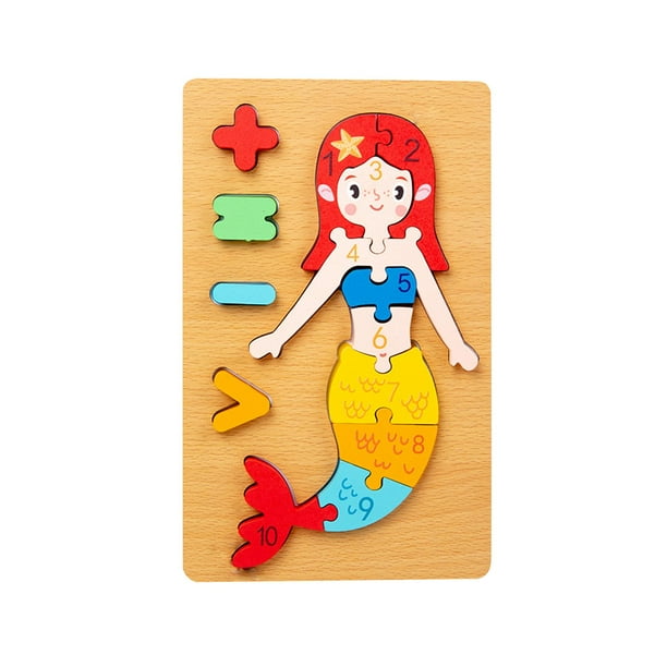 Rompecabezas de números, rompecabezas de madera para niños, juguete de clasificación de formas y colores, desarrollo temprano Sirena