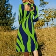 thumbnail image 5 of Abstract Green Navy Leaf Pattern Women's Fall Dresses Casual Loose Flowy Swing Shift Dress, 5 of 9
