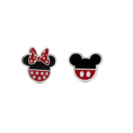- Mickey and Minnie Head Stud Earrings Sterling Silver 925