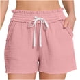 thumbnail image 1 of Summer Clearance 2025! Womens Plus Size Pants,Women Solid Color Wrinkle Elastic Drawstring Waist Shorts Pocket Drawstring Casual Shorts, 1 of 4