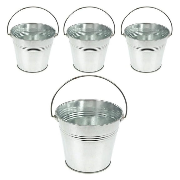 YfulYde Metal Pail Buckets Party Favor, 5-inch, 4-Count, Silver