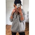thumbnail image 2 of Women's Gray V-Neck Varsity Sweatshirt with Contrast Striped Trim – Casual Daily Wear Essential, XL, 2 of 5
