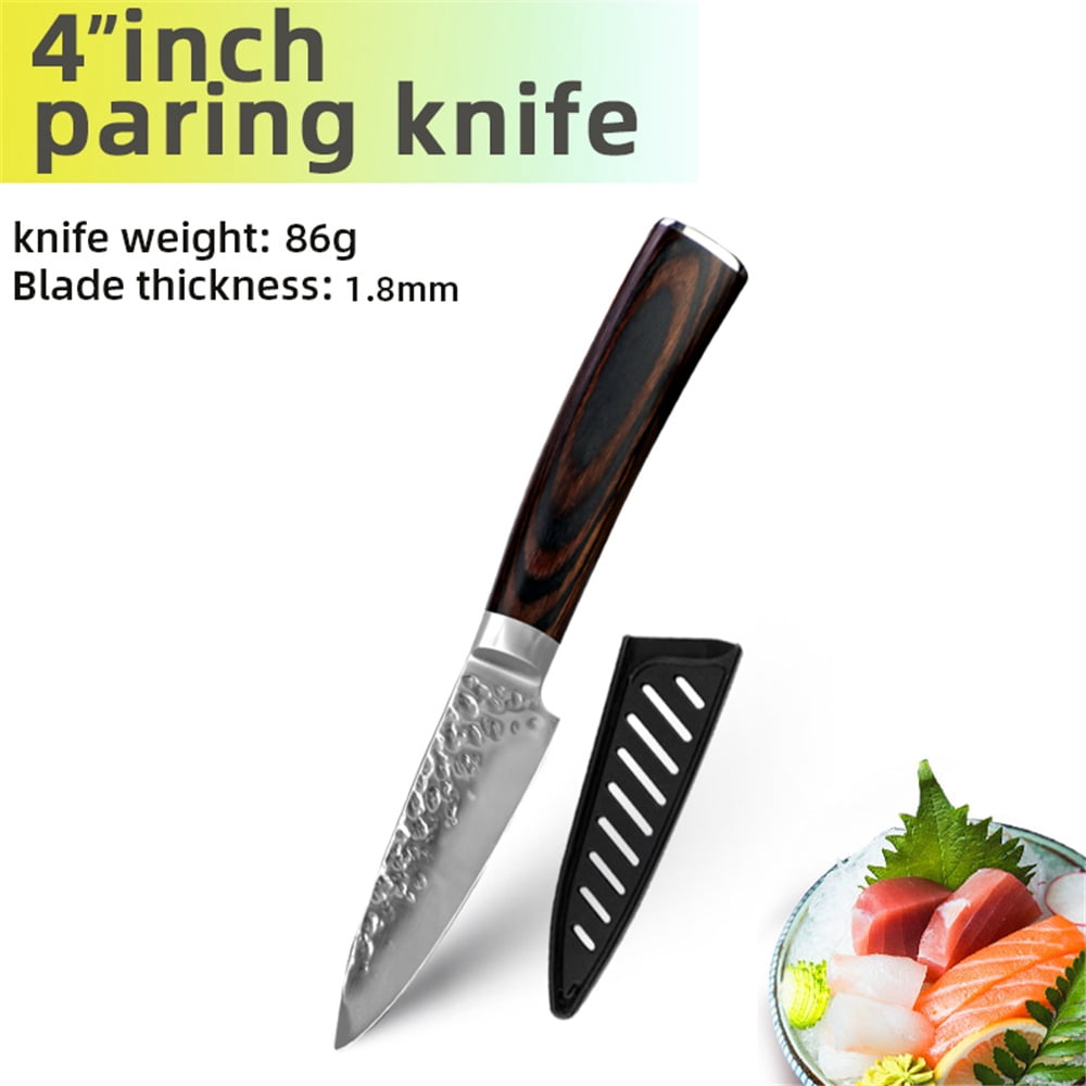 Kitchen Knife 3.5inch Paring Knives with Sheath,Stainless Steel Sharp Forged Hammered Blade Non-Stick Fruit Slicer Vegetable Slicing Utility Knife Cutter Cooking Tool