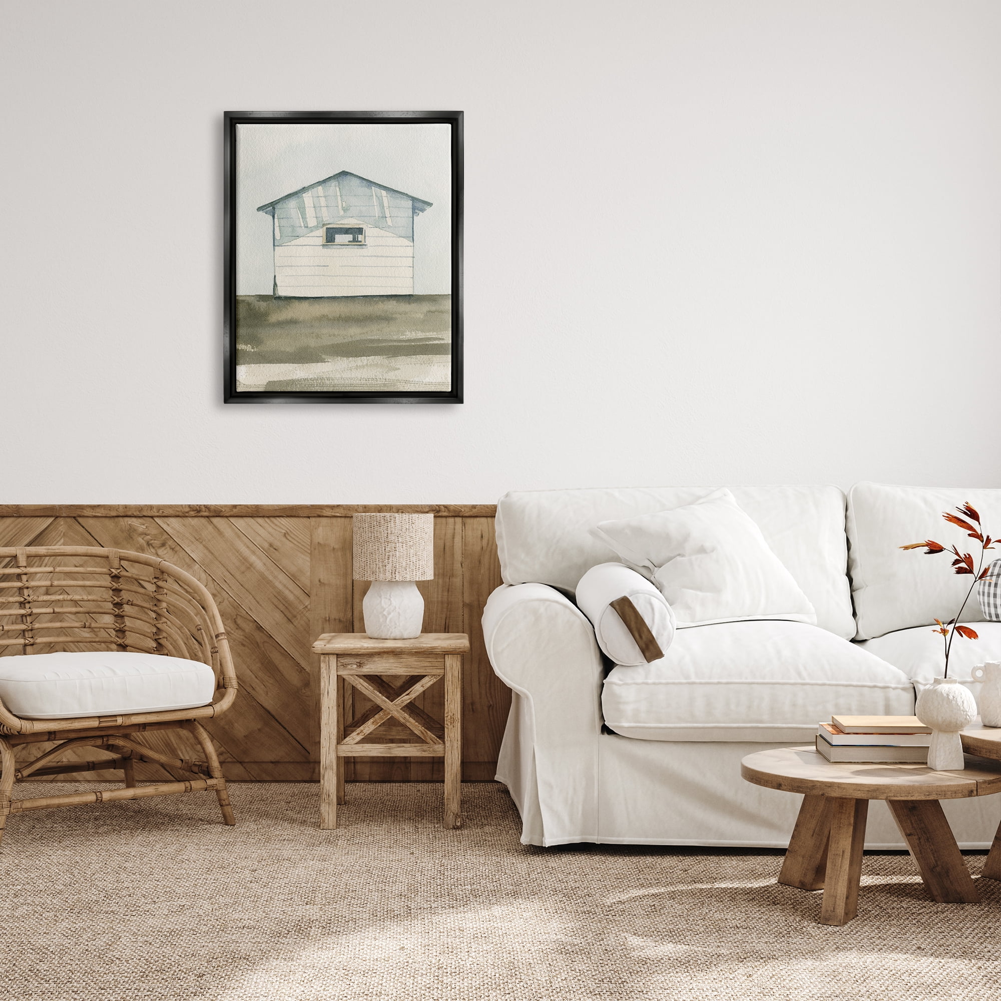 Stupell Quiet Cabin Rural Watercolor Landscape Painting Black Floater Framed Art Print Wall Art