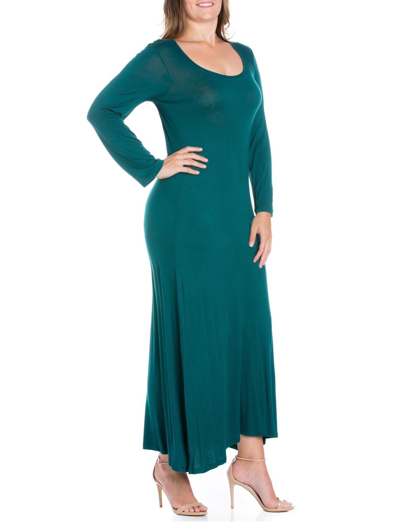 24seven Comfort Apparel Plus Size Womens Long Sleeve Maxi Dress
