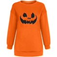 thumbnail image 3 of Chandails en Molleton Visage de Citrouille d'Halloween pour Femmes Manches Longues Surdimensionnées Col Rond Orange Pull Tops, 3 of 7
