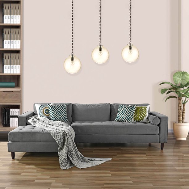 Mobilis Modern Home Microfiber Velvet Sectional with Left Chaise, Grey