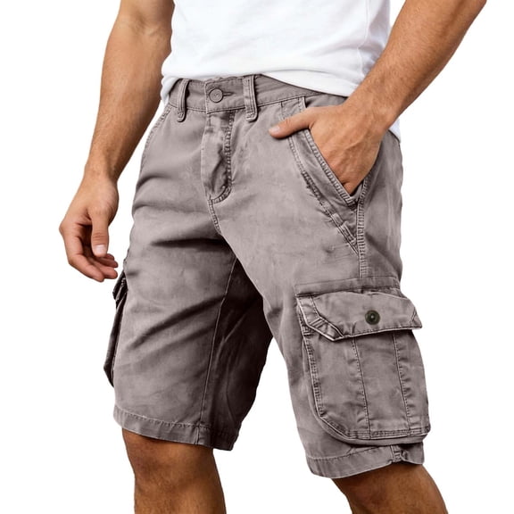 XEGLSBU Men Cargo Shorts Relaxed Fit Summer Solid Button Front Casual Shorts for Big & Tall Breathable Comfortable Daily Wear Light Gray Size M