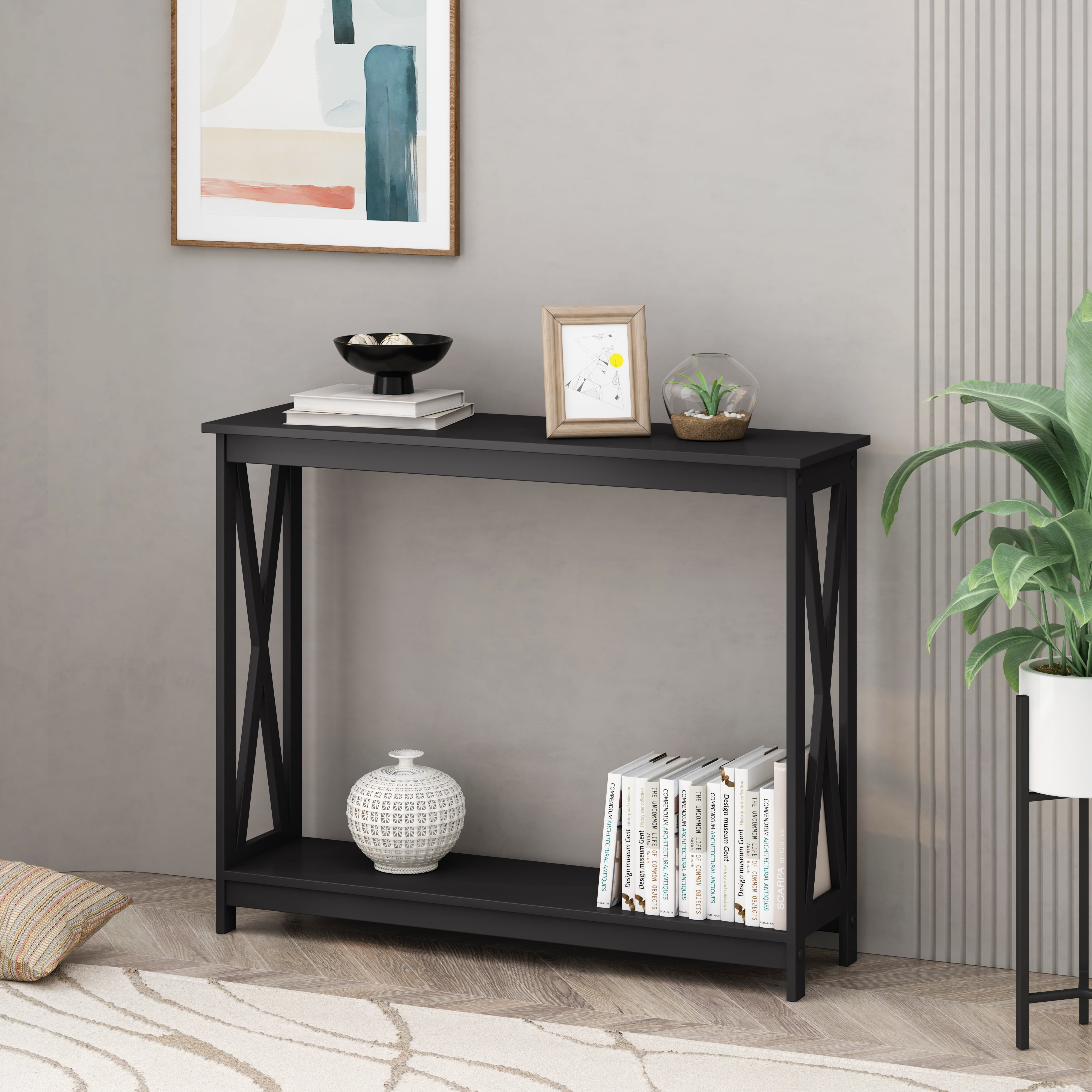 BTMWAY Entryway Table, 2Tier Console Table with Storage Shelf, Wood