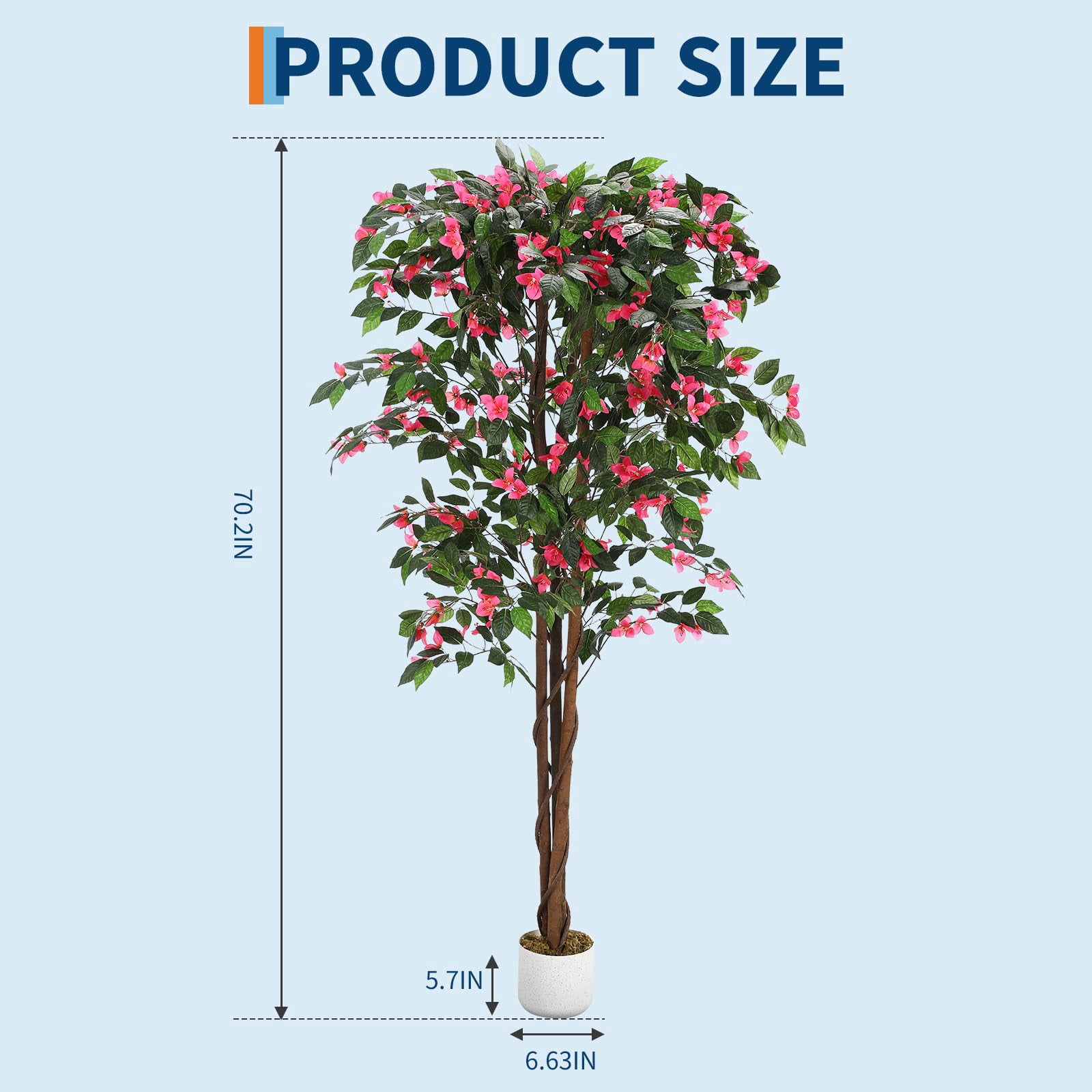 Gaderth Artificial Bougainvillea Tree 6FT, Maintenance-Free Artificial Bougainvillea Plants Indoor & Outdoor, Fake Tree with Silk Flowers in Pot for Home Office Garden Decor