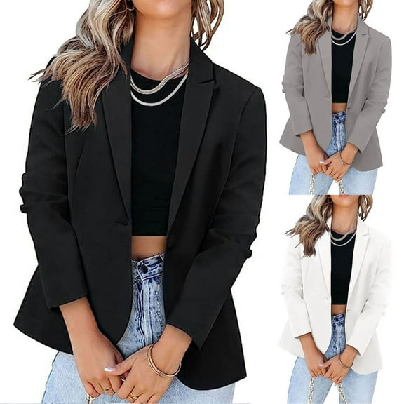 BiZtdJrK Button Open Front Cardigan Blazer Women 2025 Fall Long Sleeve Suit Jacket Business Casual Lapel Collar Dress Blazers Today Prime Sales Black M