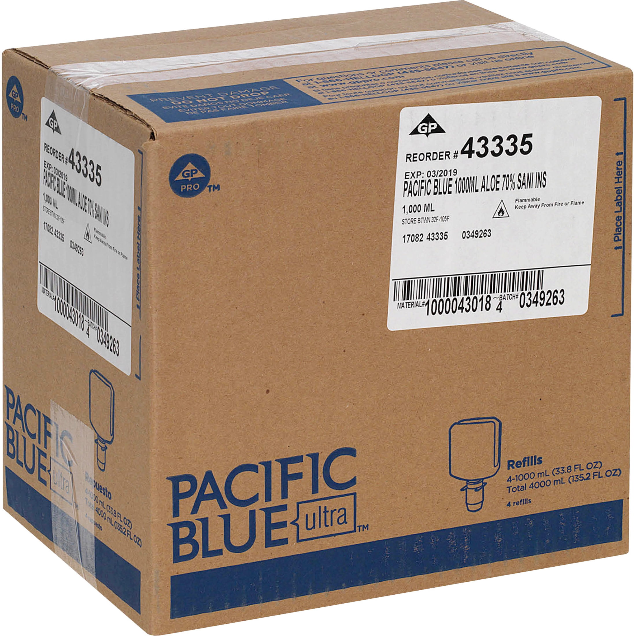 Pacific Blue Ultra, GPC43335, Foam Hand Sanitizer Manual Dispenser Refills, 4 / Carton, Clear, 33.8 fl oz (1000 mL)