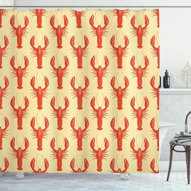 Ambesonne Lobster Shower Curtain, Ocean Animal Concept, 69"Wx75"L, Cream and Vermilion