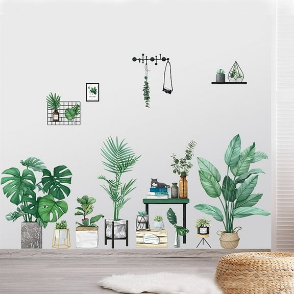 BalsaCircle 35" Green Potted Plants Removable PVC Wall Stickers Living Room Bedroom Office Decorations