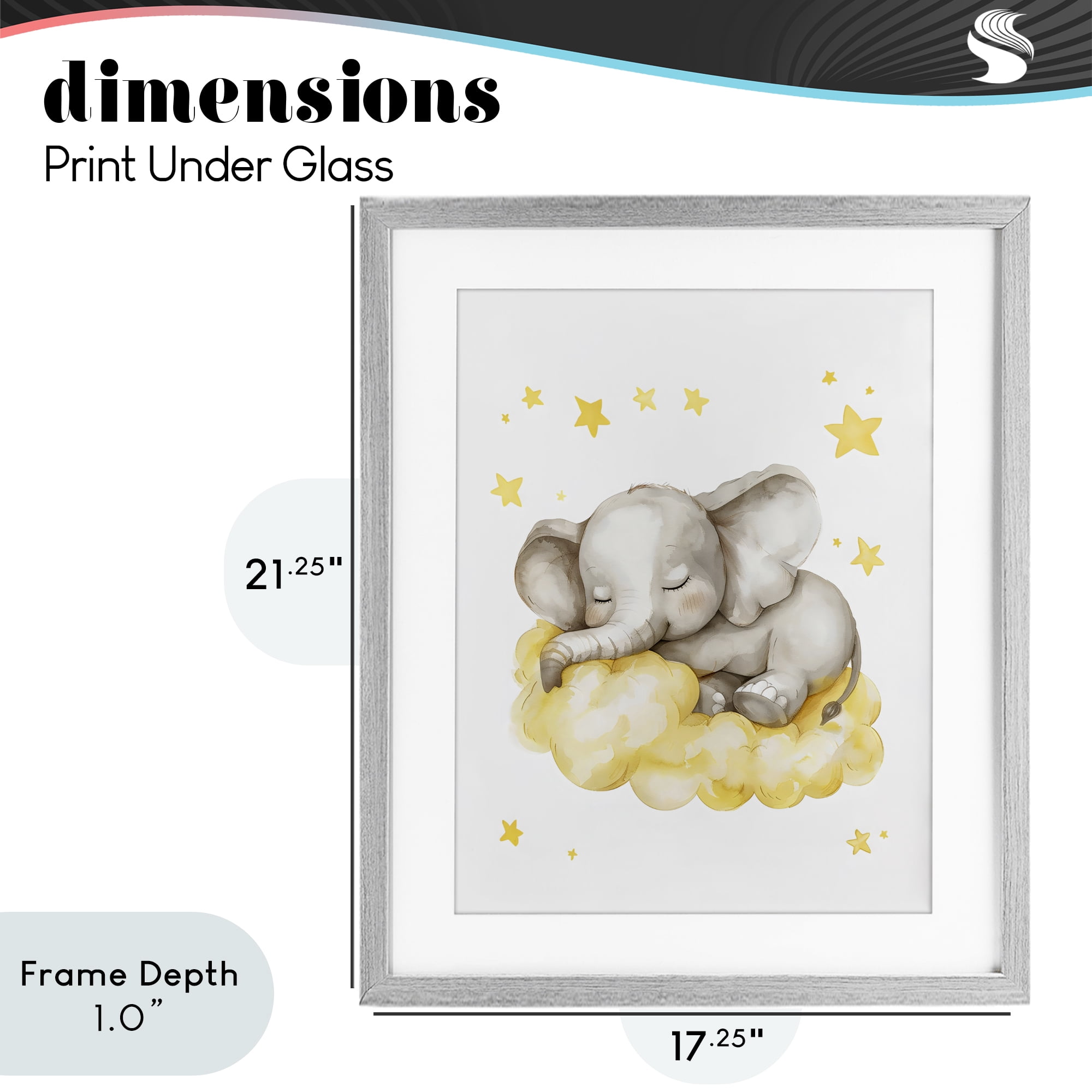 Stupell Industries Sleeping Elephant on Yellow Cloud Gray Framed Print Under Glass, design by LSR Design Studio