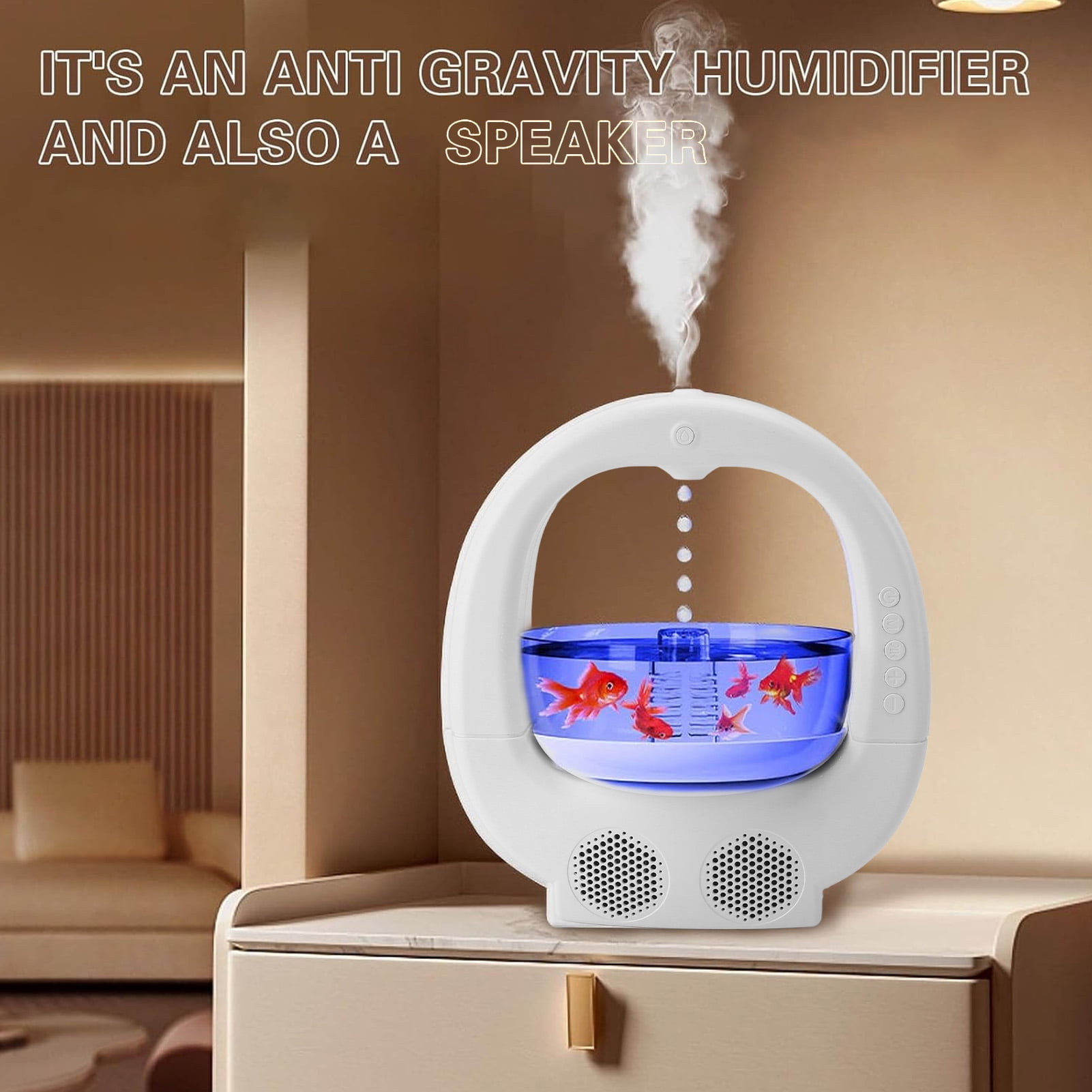 Suodoka Anti Gravity Humidifier Cool Mist Desktop Water Drop Air Humidifier with White Noise 700ml / 23.7 fl oz for Bedroom Office 10.1 x 9.1 inches