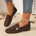 thumbnail image 3 of Penny Loafers for Women Elegant Pearl Suede Round Toe Slip on Flat Shoes Lightweight Casual Dressy Walking Shoes Brown Size 7, 3 of 8