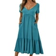 thumbnail image 1 of GYUJNB Robe Maxi Bohème Imprimée Florale 2024 pour Femmes, Col en V, Manches Courtes, Fendue, Soirée Plage, 1 of 6