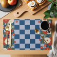 thumbnail image 2 of Blue Plaid Placemats Set of 4, Japanese Red Floral Flowers Buffalo Check Placemats for Dining Table, Place Mats for Kitchen Tabletop, Waterproof Wipeable Dining Table Mats Set, 2 of 9