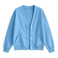 thumbnail image 6 of lcziwo Button Down Cardigan Sweatshirts for Women V Neck Jackets with Pockets Oversized Drop Shoulder Winter Sweatshirt 2026 Light Blue,L, 6 of 7