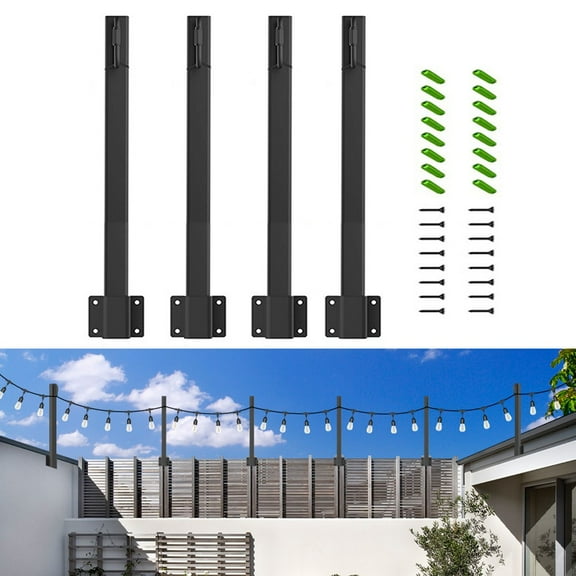 4 pc Outdoor String Light Poles Metal Holder Adjustable Steel For Garden Patio Backyard Decks Decoration Accessories