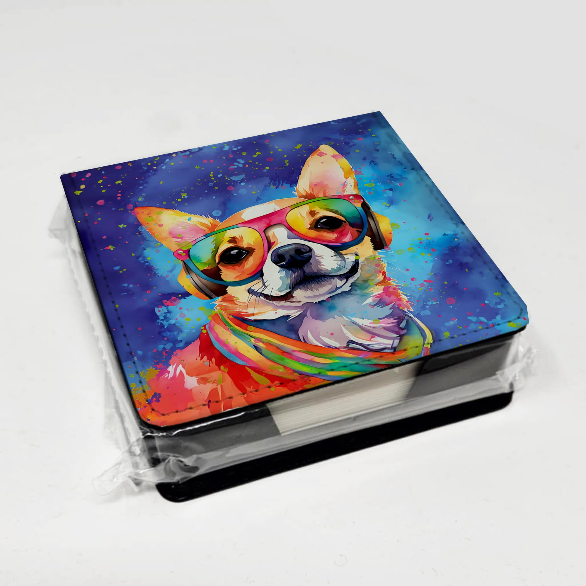 Caroline's Treasures Chihuahua Hippie Dawg PU Leather Note Paper Holder with Artist-Designed Cover, Desk Accessory, Office Gift