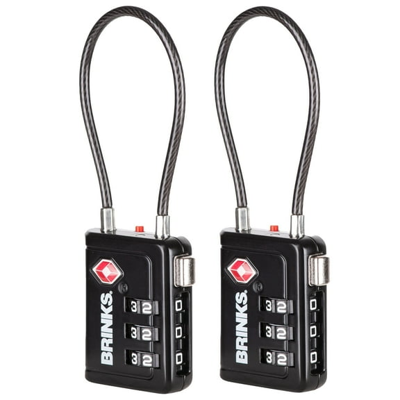Brinks 34mm Black TSA Indicator Lock with a Long Cable Shackle, 2 pack