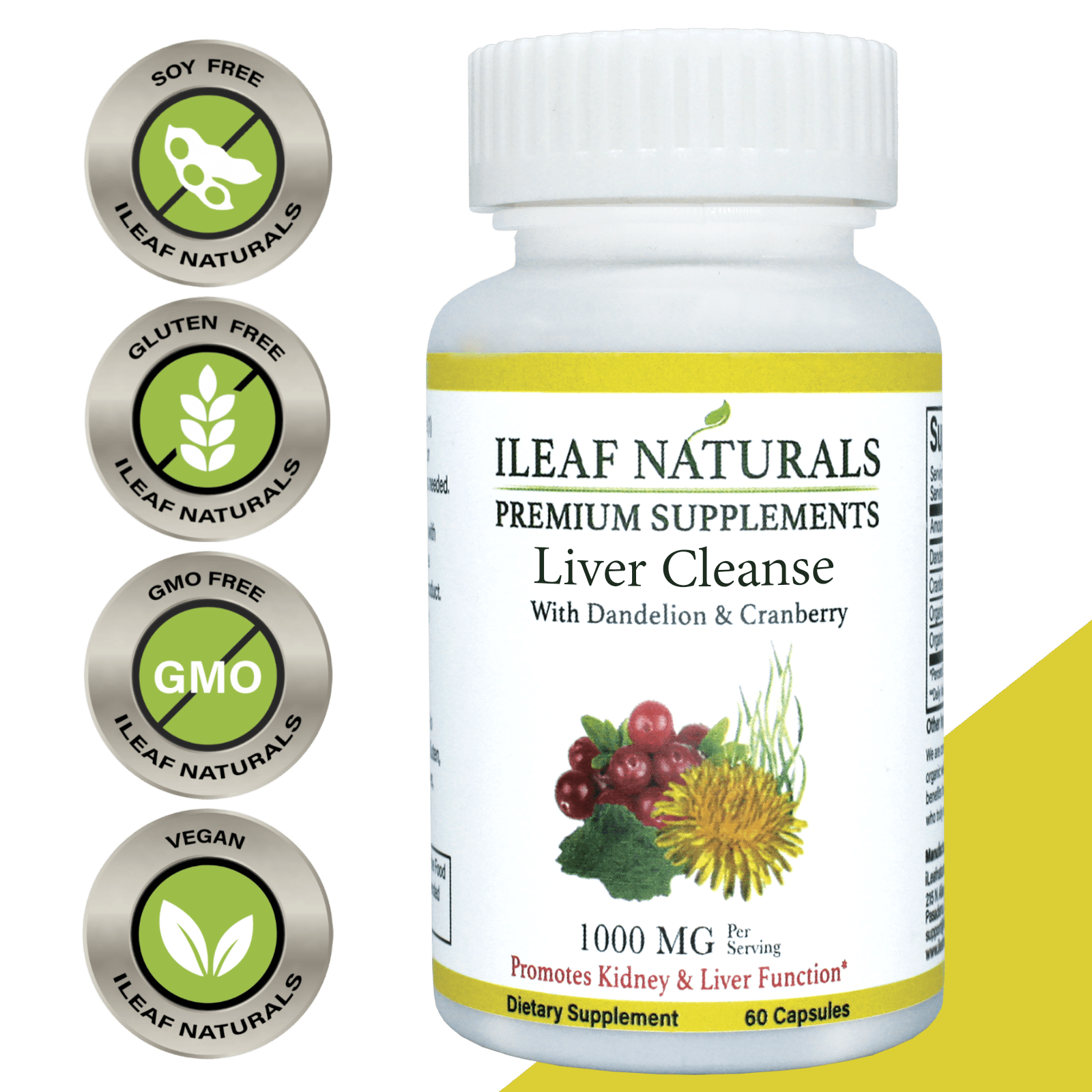 ILeaf Naturals Liver Cleanse & Detox with Dandelion & Chlorella 60