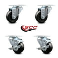 thumbnail image 2 of 3 Inch Hard Rubber Wheel Swivel Top Plate Caster Set with 2 Brakes SCC, 2 of 2