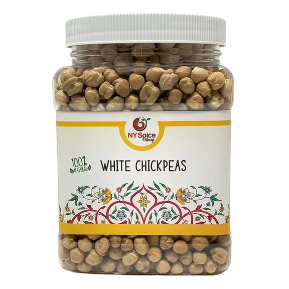 NY SPICE SHOP White Chickpeas - Whole White Chana - Pure & Natural Dry Beans - Protein & Fiber Rich Chickpeas - 1.5 Lbs. Jar