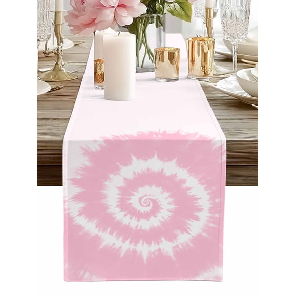 Table Runner Pink Tie Dye Table Runners Tribal Boho Style Cotton Linen Dresser Scarf Kitchen Dining Table Decor for Home Dinner Party Decor 13x90 Inch