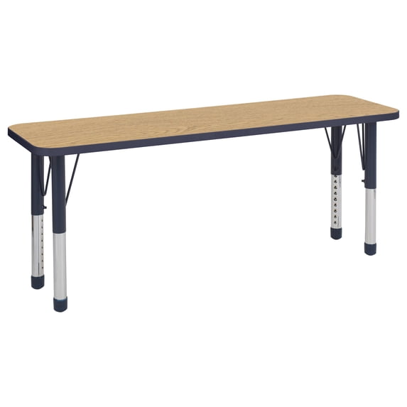 ECR4Kids 18in x 60in Rectangle Everyday T-Mold Adjustable Activity Table Oak/Navy/Navy - Chunky Leg