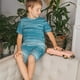 thumbnail image 4 of Balery Teal Turquoise Fluid Stripes Conjunto de Pijama Infantil de Manga Corta con Estampado – Ropa de Dormir de Algodón Suave-3X-Large, 4 of 6