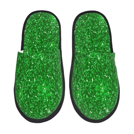 Balery Green Glitter Slient Indoor Furry Fleece Comfort House Shoes Soft Non-Slip Home Shoes Cotton slippers House Slippers-- Medium