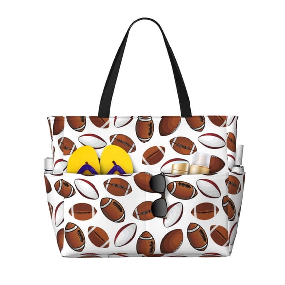 Pofeuu Football Print Beach Bag,Waterproof Sandproof Beach Tote Bag, Large Capacity Foldable Beach Bags for Women