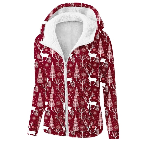 Ruimatai Women's Christmas Print Hooded Sweatshirt Flannel Long Sleeve Loose Fit Casual Warm Fleece Pullover Top
