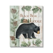 Stupell Industries Black Bear Lodge Rustic Cabin Botanicals Sign Graphic Art Gallery Wrapped Canvas Print Wall Art, Design by Emma Leach