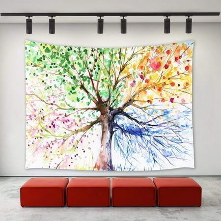 - CADecor Tree of Life Tapestries Colorful Abstract Watercolor Art Hand Painted Illustration of Four Season Tree Tapestry Wall Hanging for 40x60 inch
